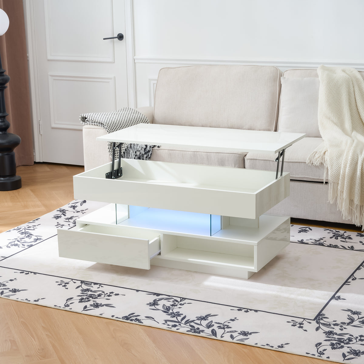 Aureon 39" Modern Lift Top Coffee Table with Storage and LED Lights