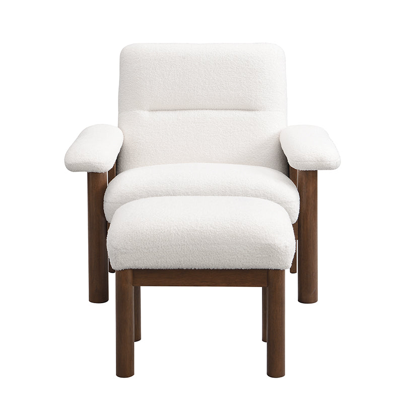 Accent Chair set with Ottoman in White/Wood