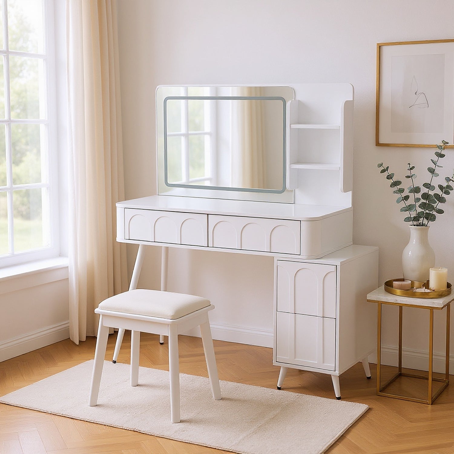 Aalena 40“ Modern Vanity Table Set with LED Lighted Mirror, Black or White