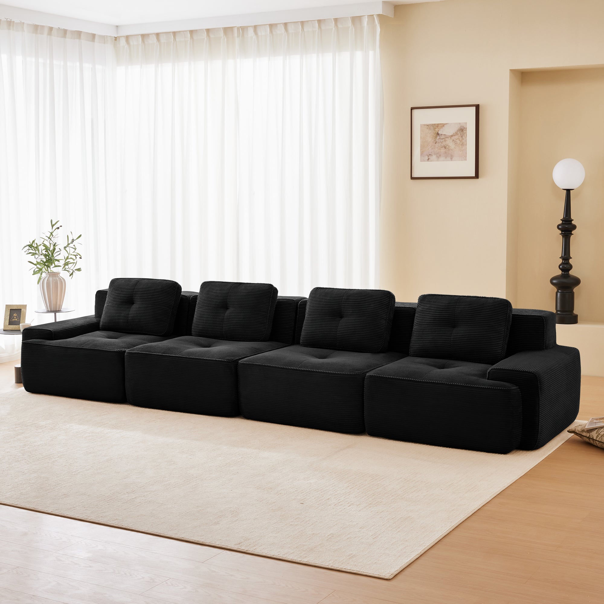 Racine 153" Modular Corduroy Fabric 4-Seater Sofa with Deep Seat