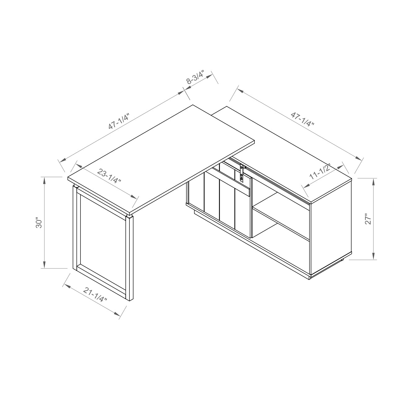 Aera 47" Reversible L-Shaped Desk with Sliding Barn Door Storage Cabinet