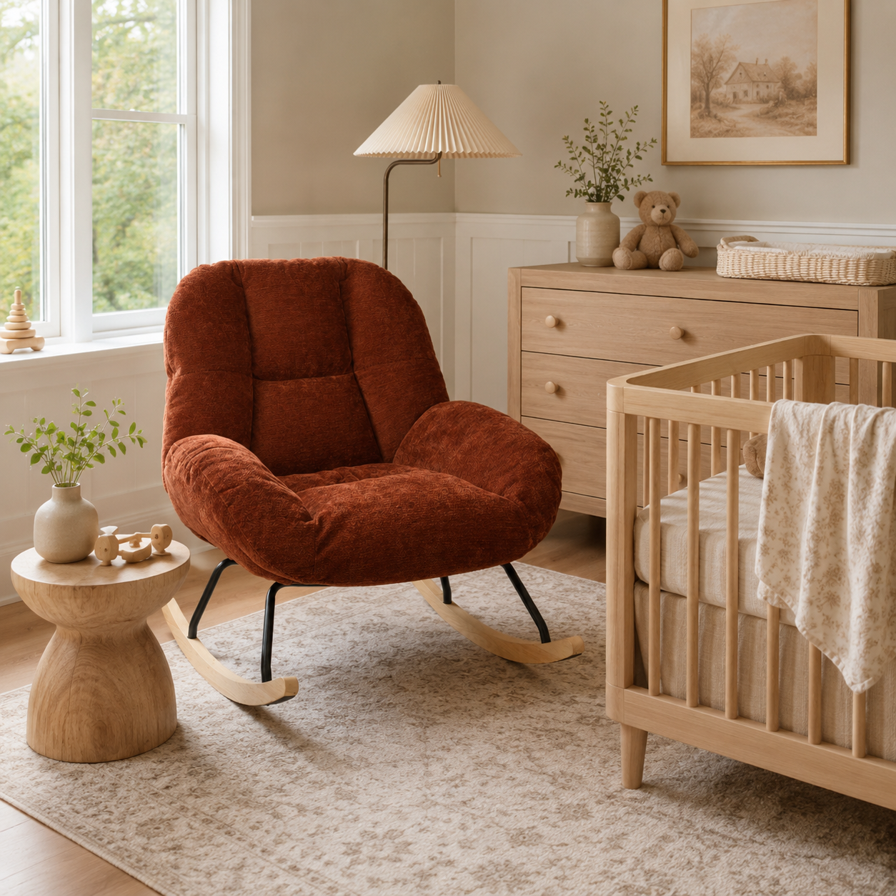 Lithops Corduroy Rocking Chair Modern Fabric Accent Chair