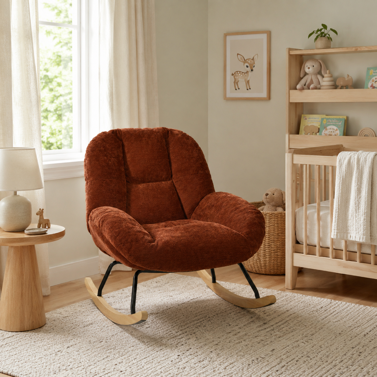 Lithops Corduroy Rocking Chair Modern Fabric Accent Chair