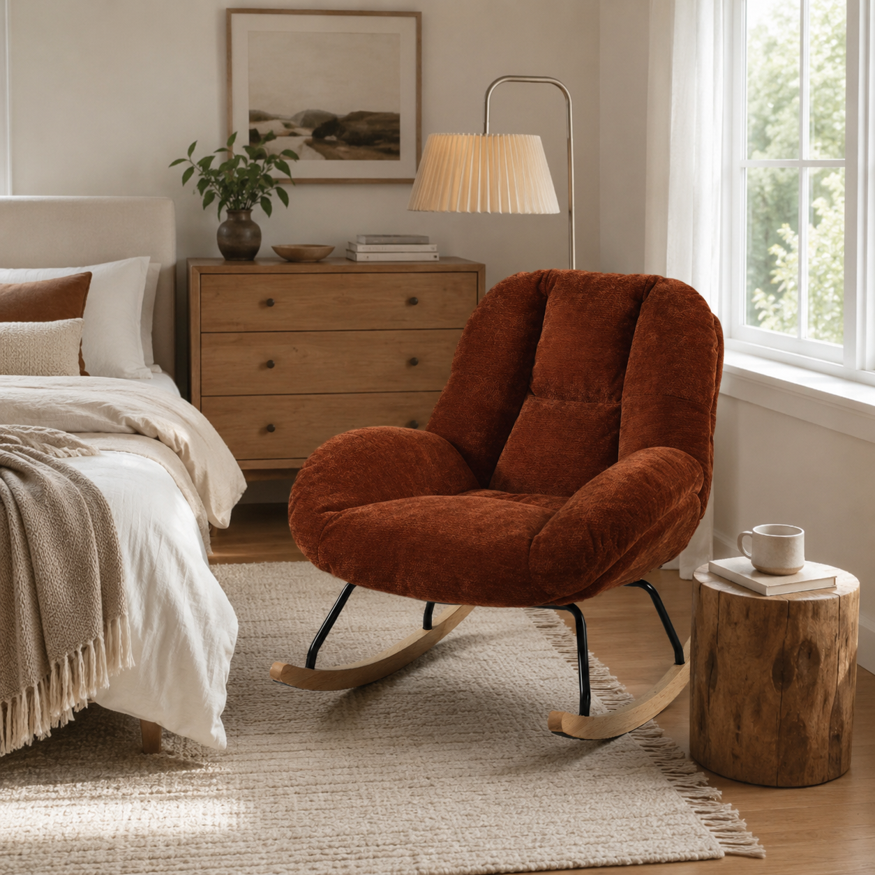 Lithops Corduroy Rocking Chair Modern Fabric Accent Chair