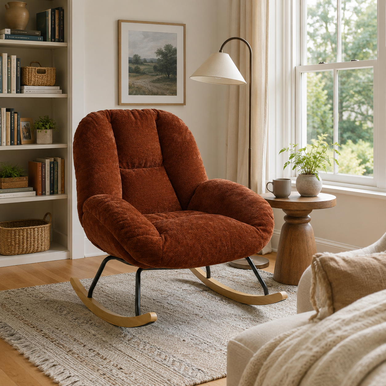 Lithops Corduroy Rocking Chair Modern Fabric Accent Chair