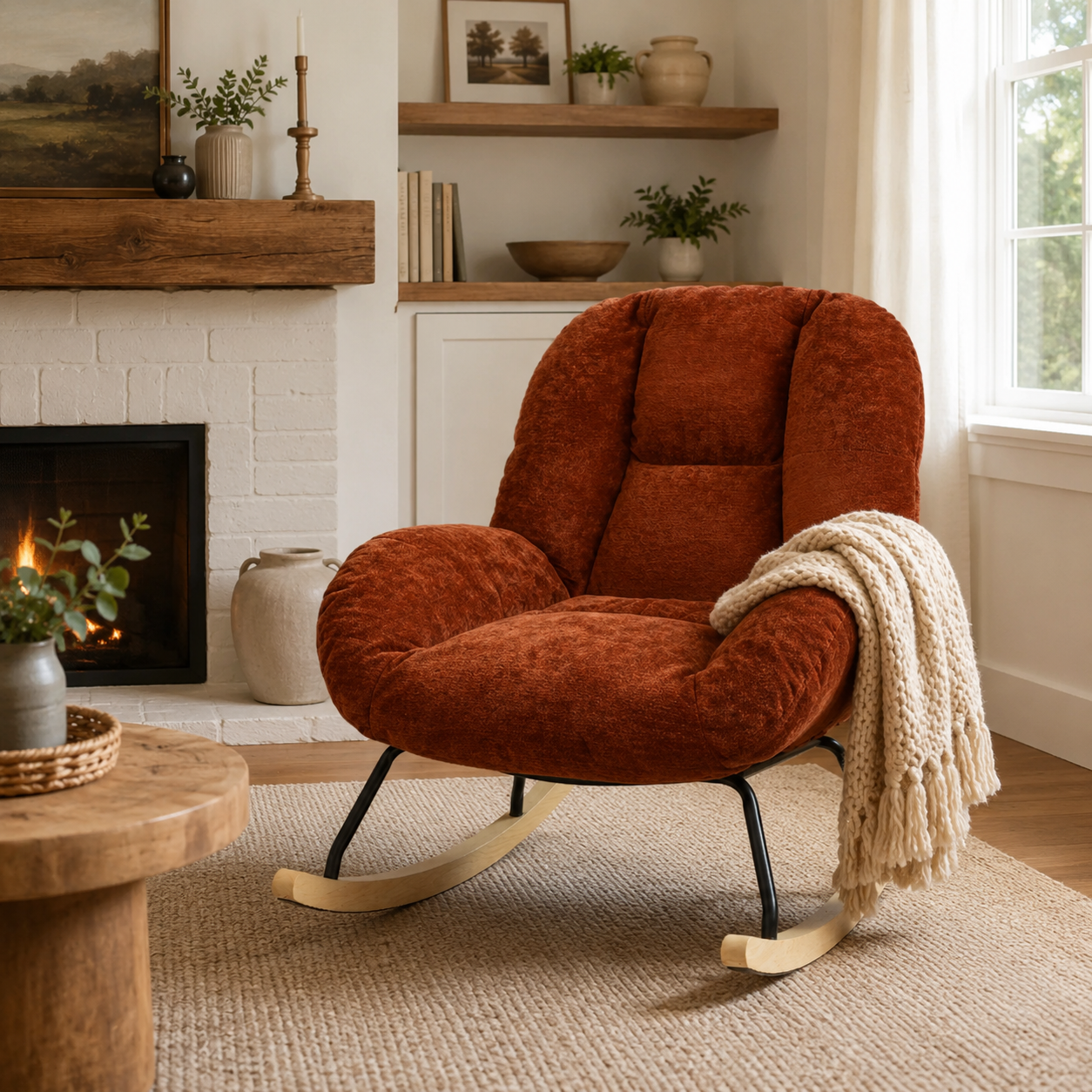 Lithops Corduroy Rocking Chair Modern Fabric Accent Chair