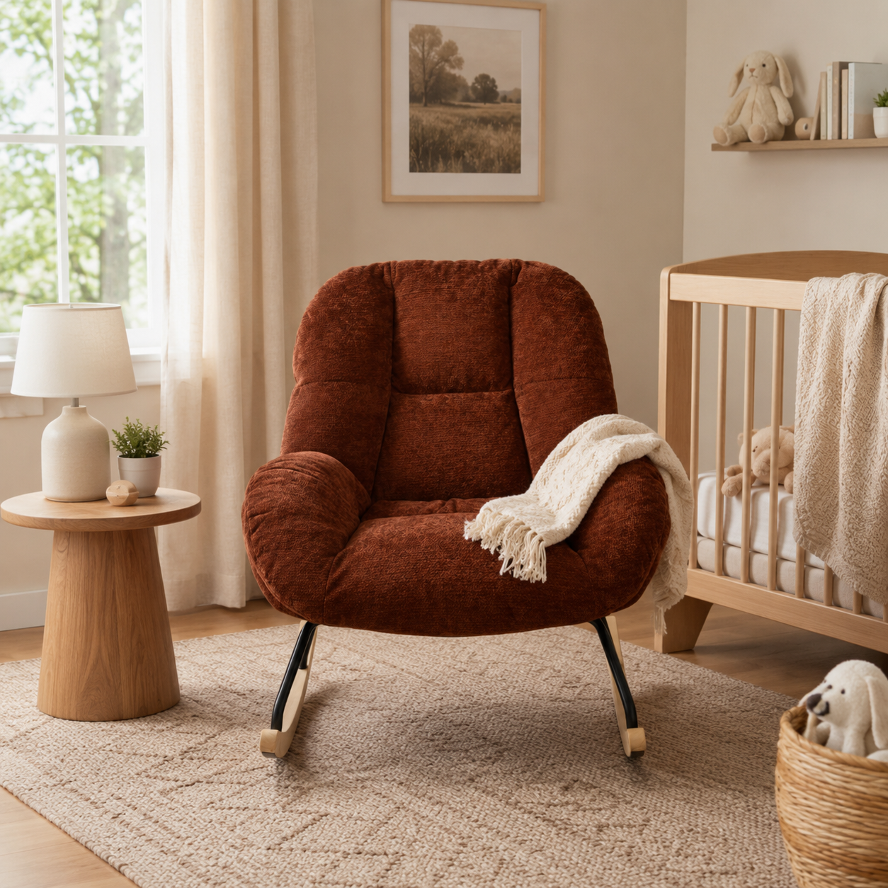 Lithops Corduroy Rocking Chair Modern Fabric Accent Chair