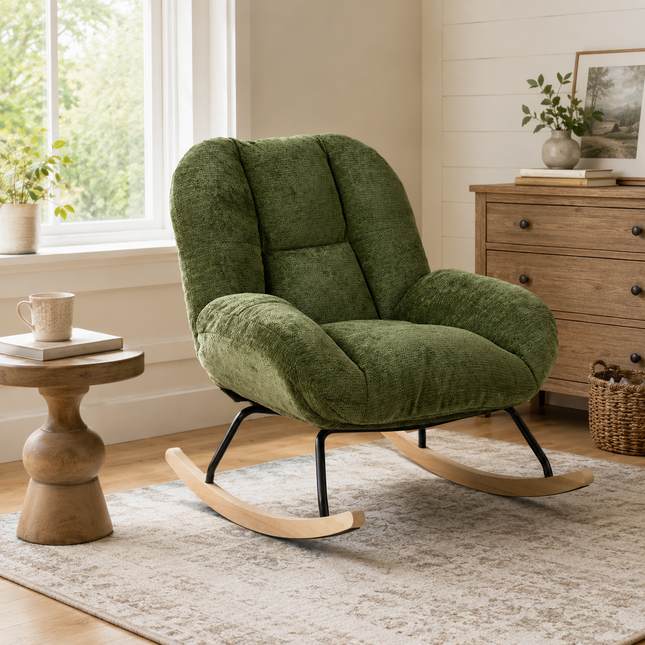 Lithops Corduroy Rocking Chair Modern Fabric Accent Chair