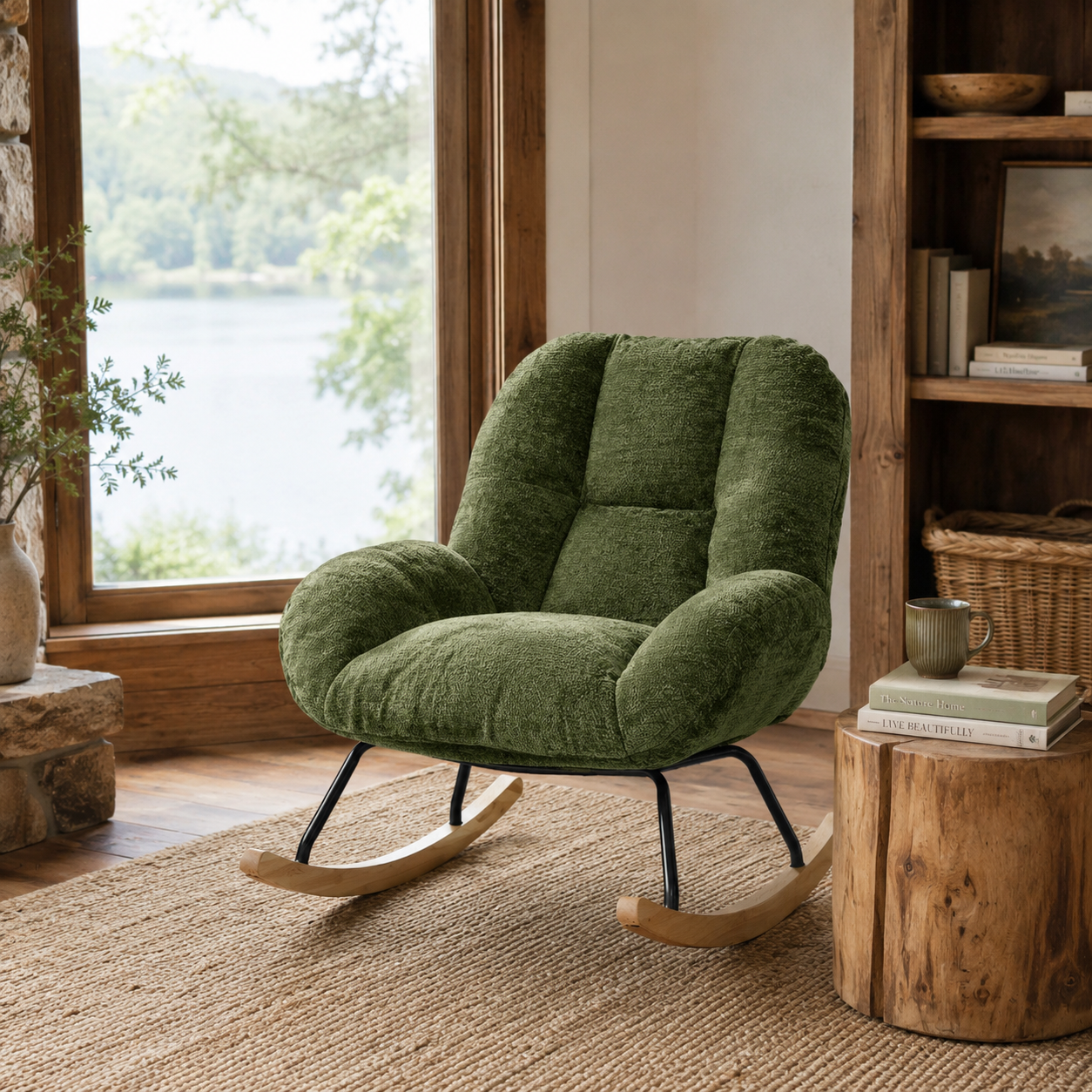 Lithops Corduroy Rocking Chair Modern Fabric Accent Chair