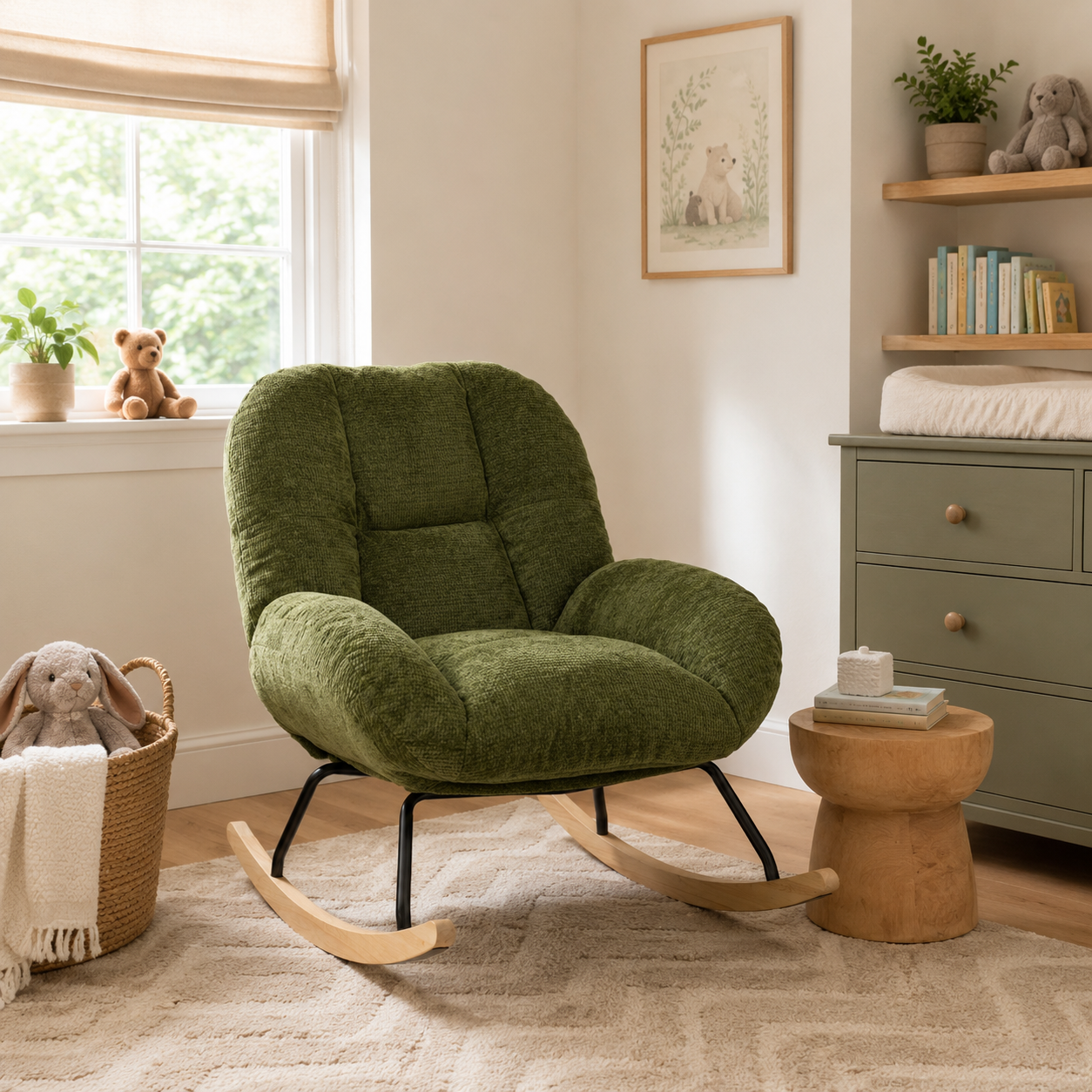 Lithops Corduroy Rocking Chair Modern Fabric Accent Chair