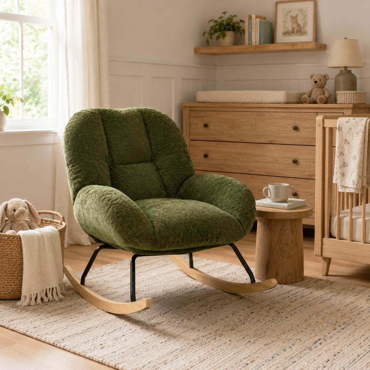Lithops Corduroy Rocking Chair Modern Fabric Accent Chair
