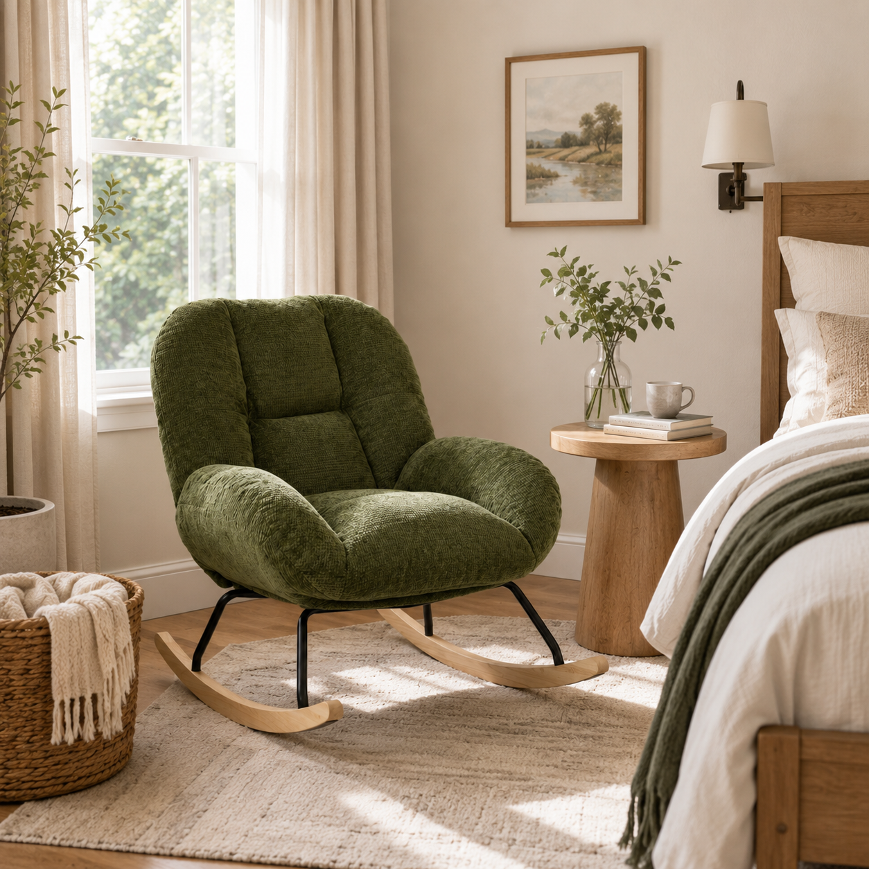 Lithops Corduroy Rocking Chair Modern Fabric Accent Chair