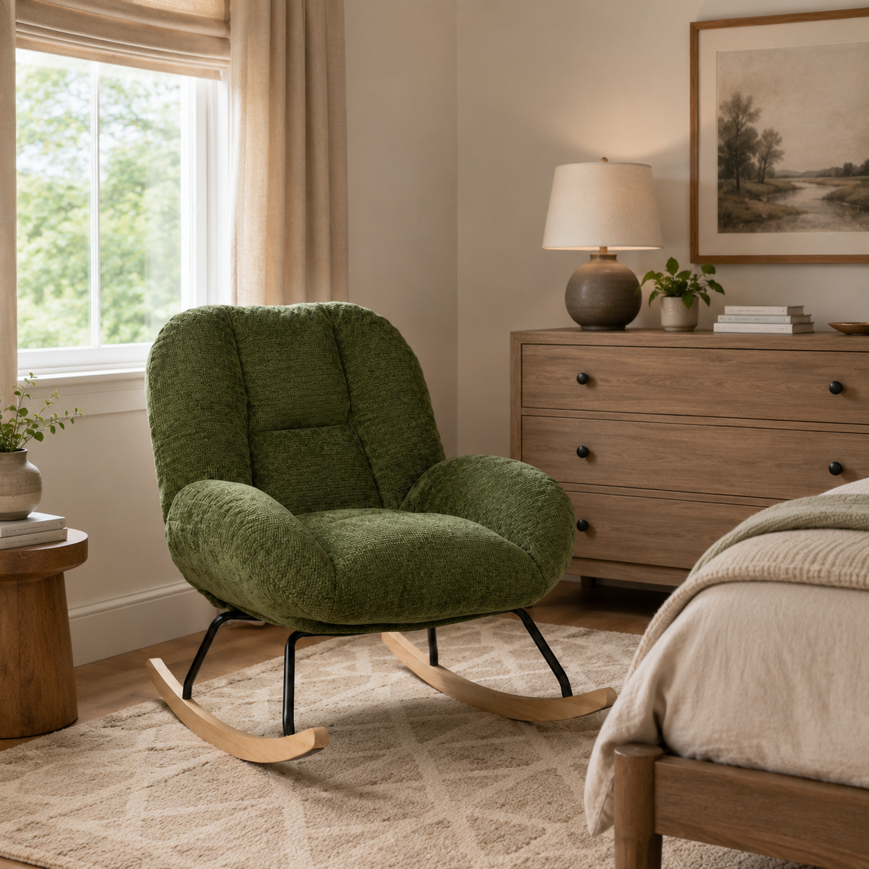 Lithops Corduroy Rocking Chair Modern Fabric Accent Chair