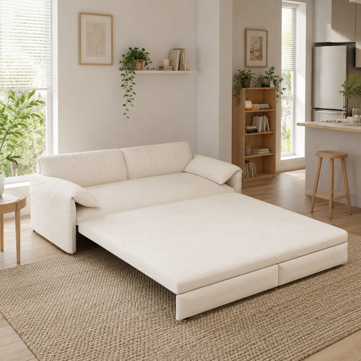 Freja 66" Velvet Convertible Sofa Bed with Pull-Out Sleeper and Side Storage