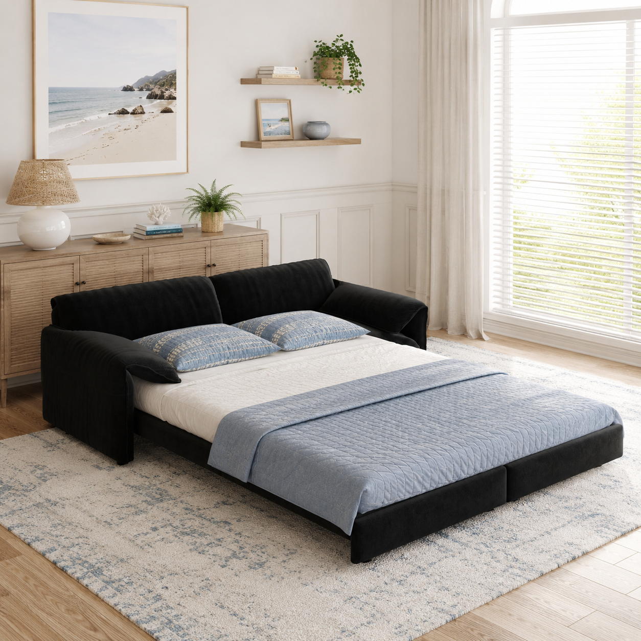 Freja 66" Velvet Convertible Sofa Bed with Pull-Out Sleeper and Side Storage