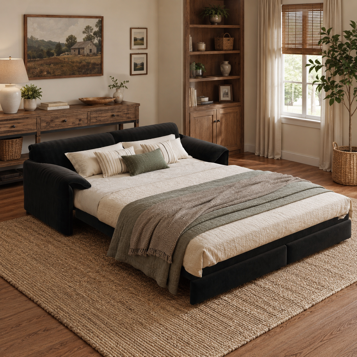 Freja 66" Velvet Convertible Sofa Bed with Pull-Out Sleeper and Side Storage