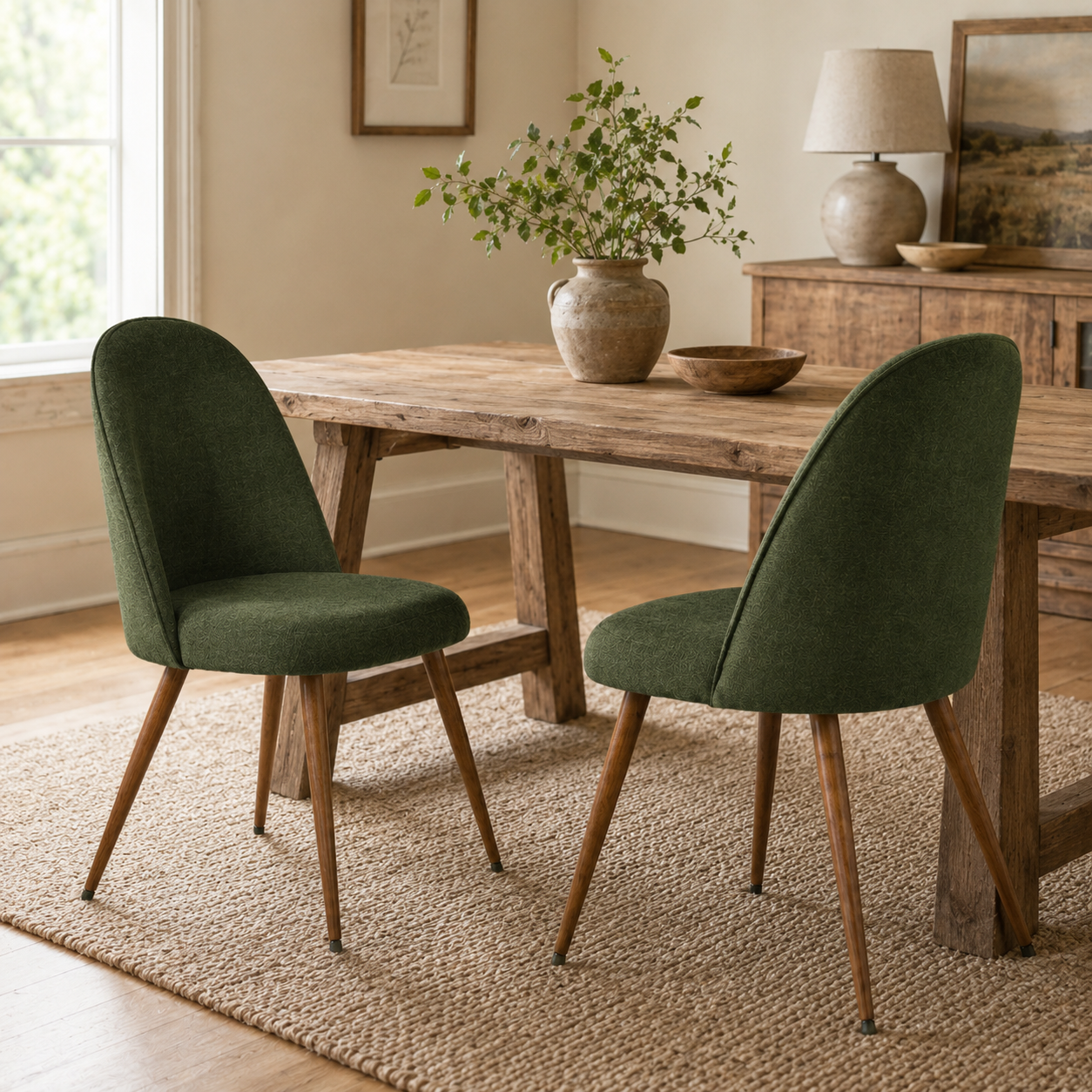 Haven High Back Upholstered Dining Chairs with Walnut-Tone Legs Set of 2