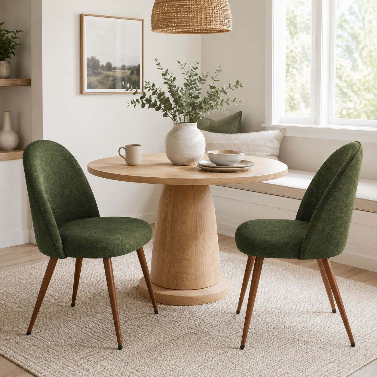 Haven High Back Upholstered Dining Chairs with Walnut-Tone Legs Set of 2