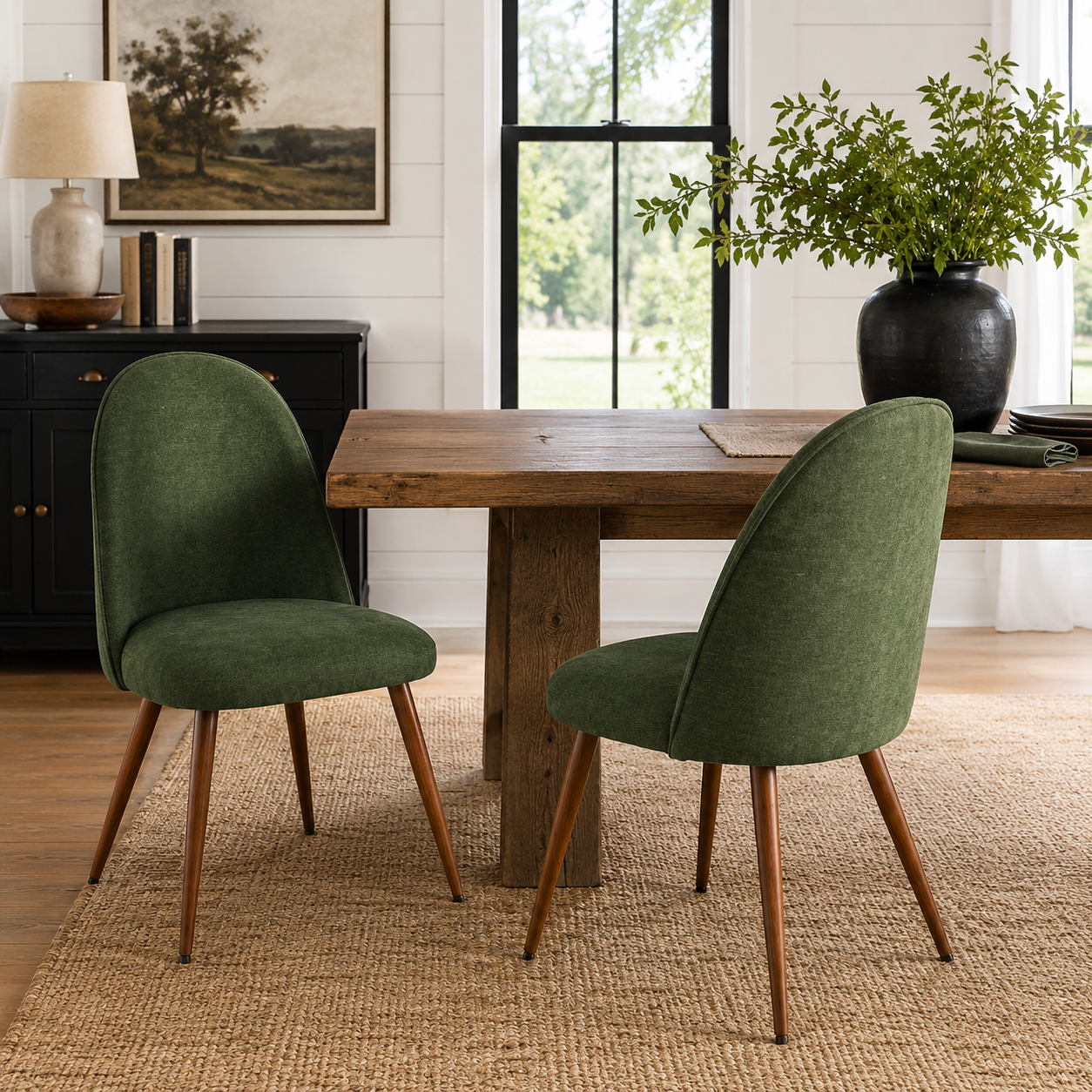 Haven High Back Upholstered Dining Chairs with Walnut-Tone Legs Set of 2