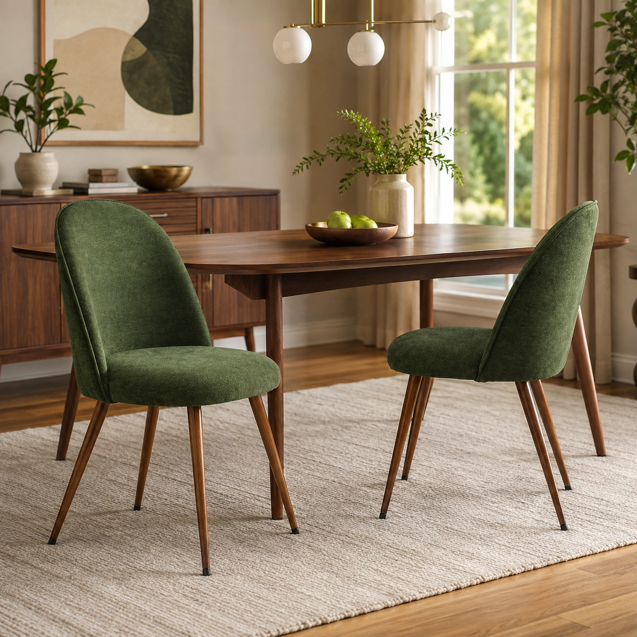 Haven High Back Upholstered Dining Chairs with Walnut-Tone Legs Set of 2