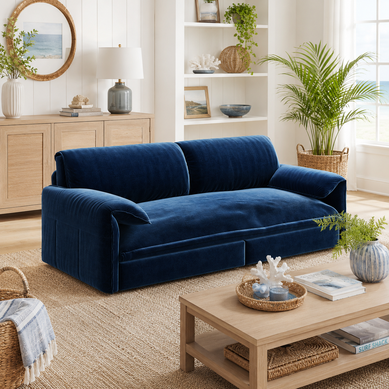 Freja 66" Velvet Convertible Sofa Bed with Pull-Out Sleeper and Side Storage