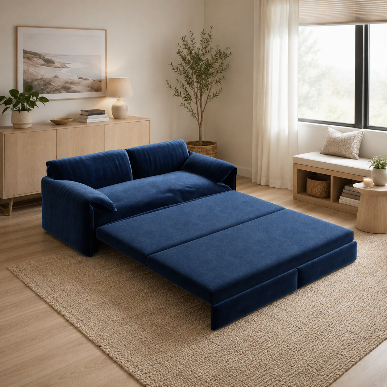 Freja 66" Velvet Convertible Sofa Bed with Pull-Out Sleeper and Side Storage