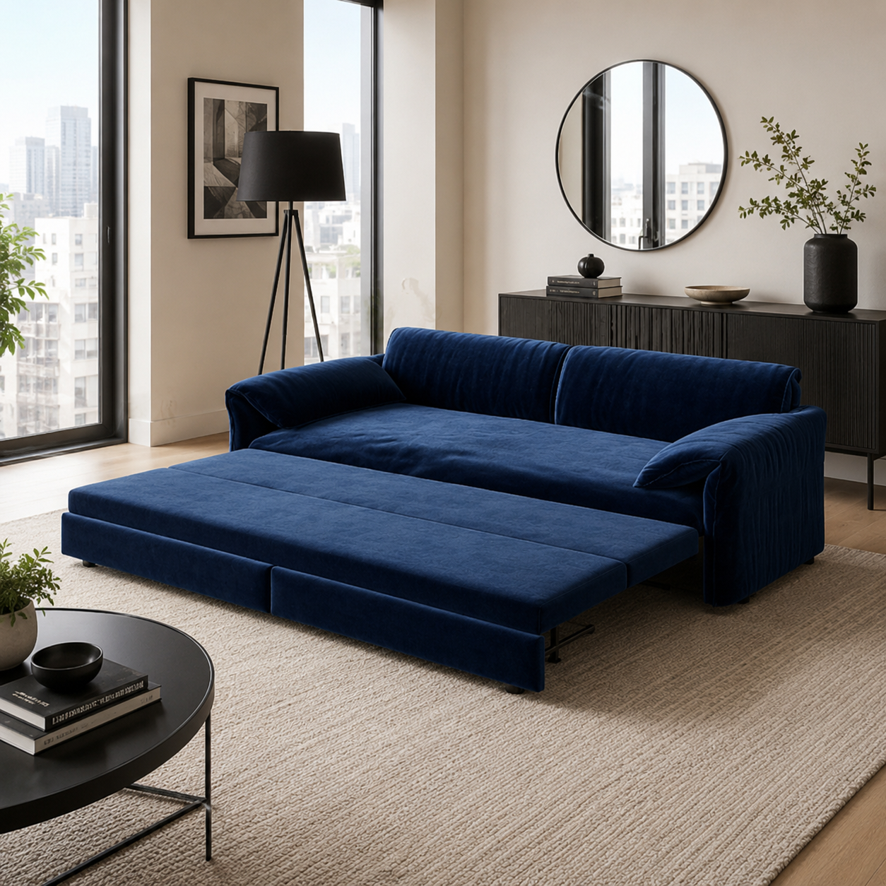 Freja 66" Velvet Convertible Sofa Bed with Pull-Out Sleeper and Side Storage