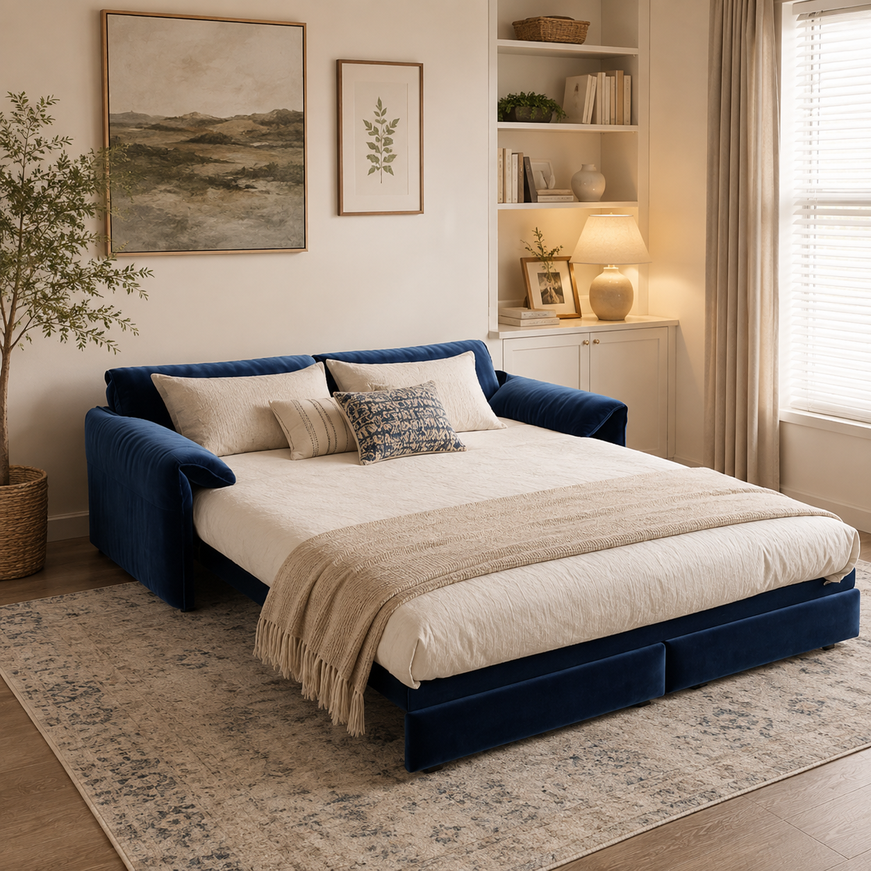 Freja 66" Velvet Convertible Sofa Bed with Pull-Out Sleeper and Side Storage