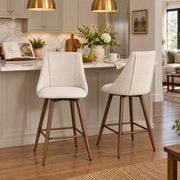 Smeg 26" Upholstered Swivel Counter Stools with Walnut-Tone Metal Legs Set of 2