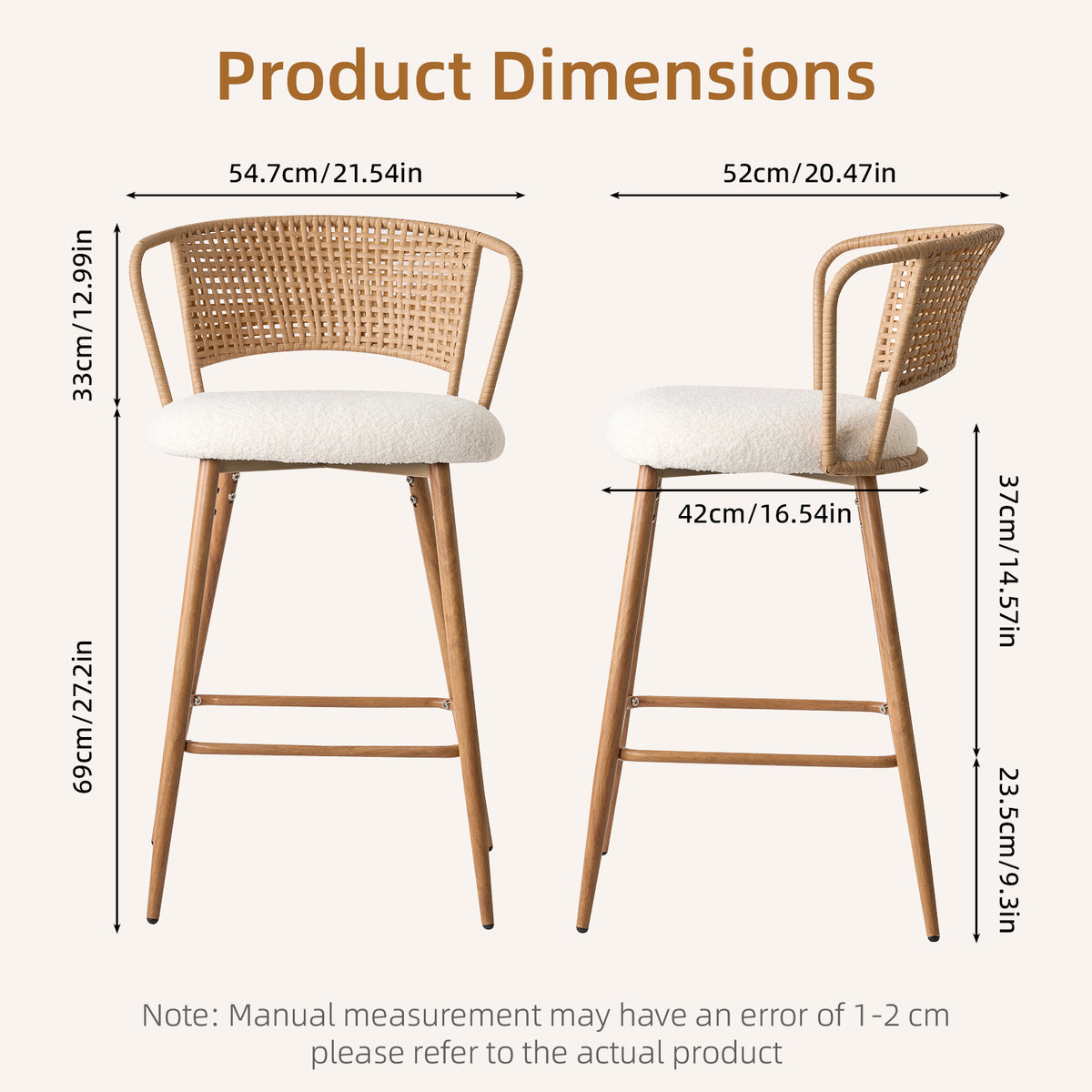 Adige 27" Woven Rattan Back Counter Height Bar Stools with Teddy Seat Set of 2