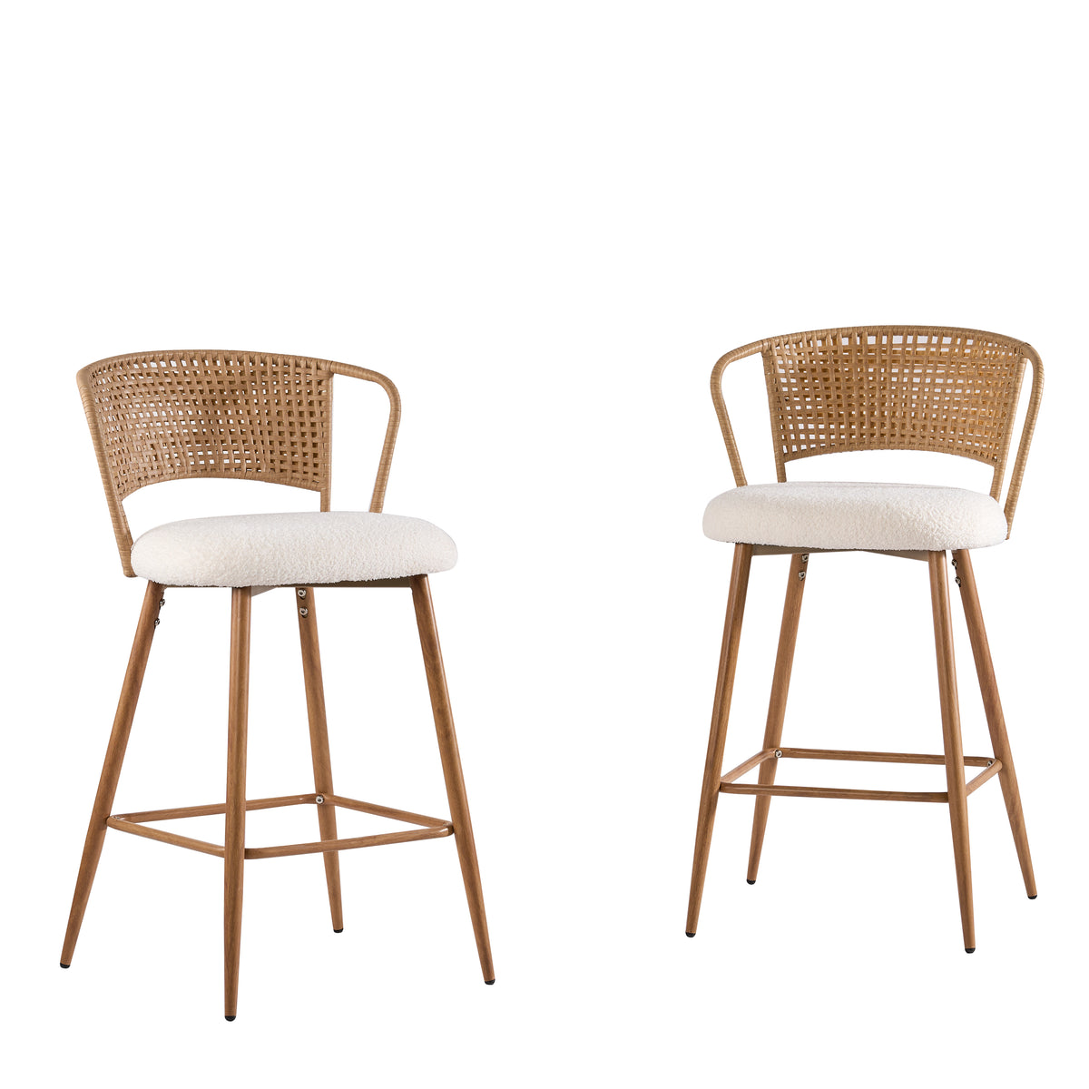 Adige 27" Woven Rattan Back Counter Height Bar Stools with Teddy Seat Set of 2