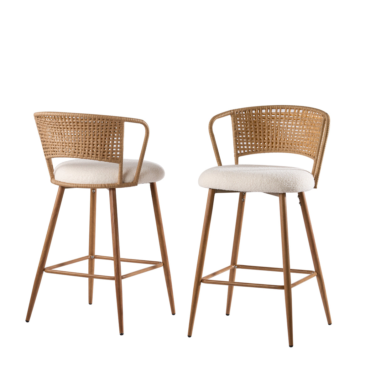 Adige 27" Woven Rattan Back Counter Height Bar Stools with Teddy Seat Set of 2