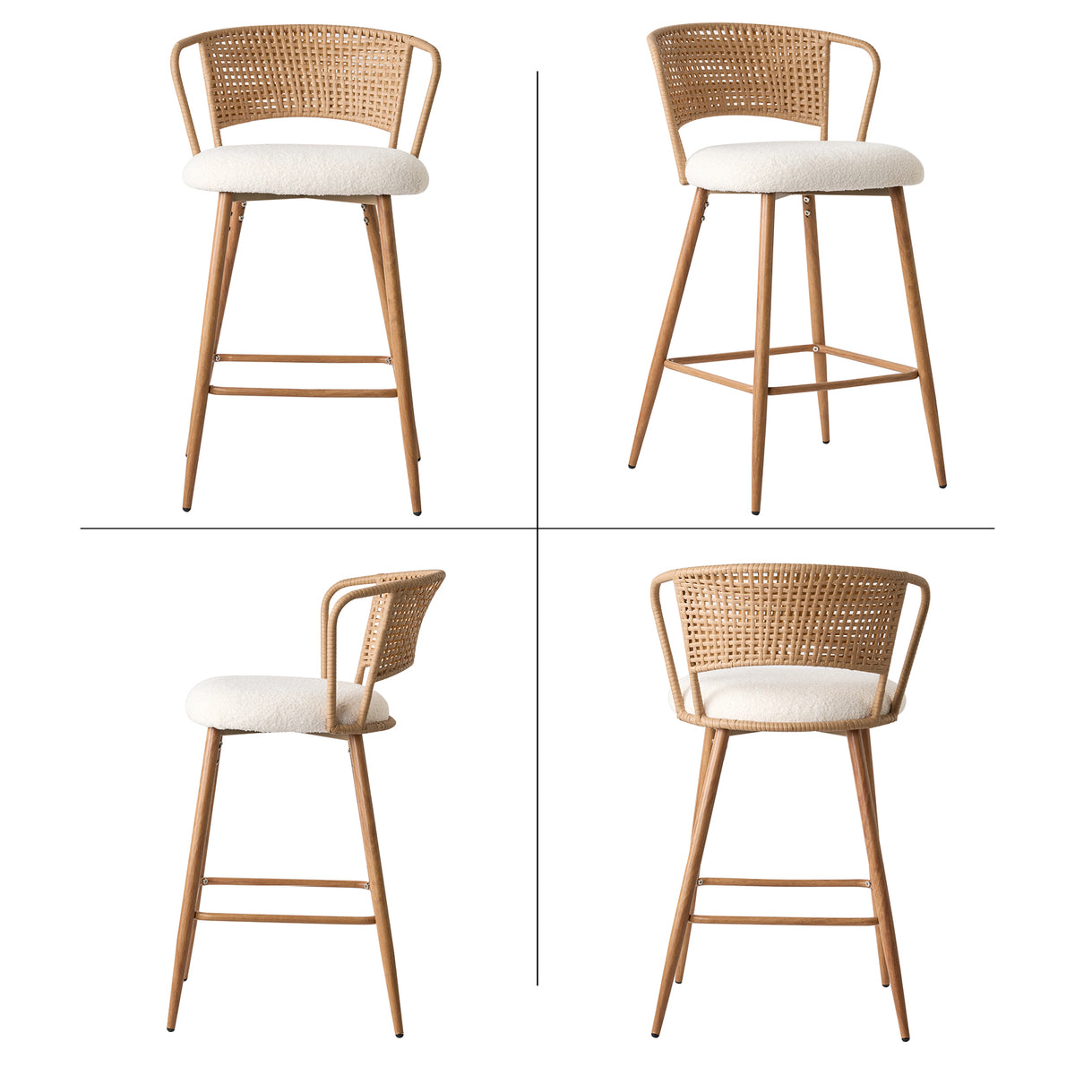 Adige 27" Woven Rattan Back Counter Height Bar Stools with Teddy Seat Set of 2