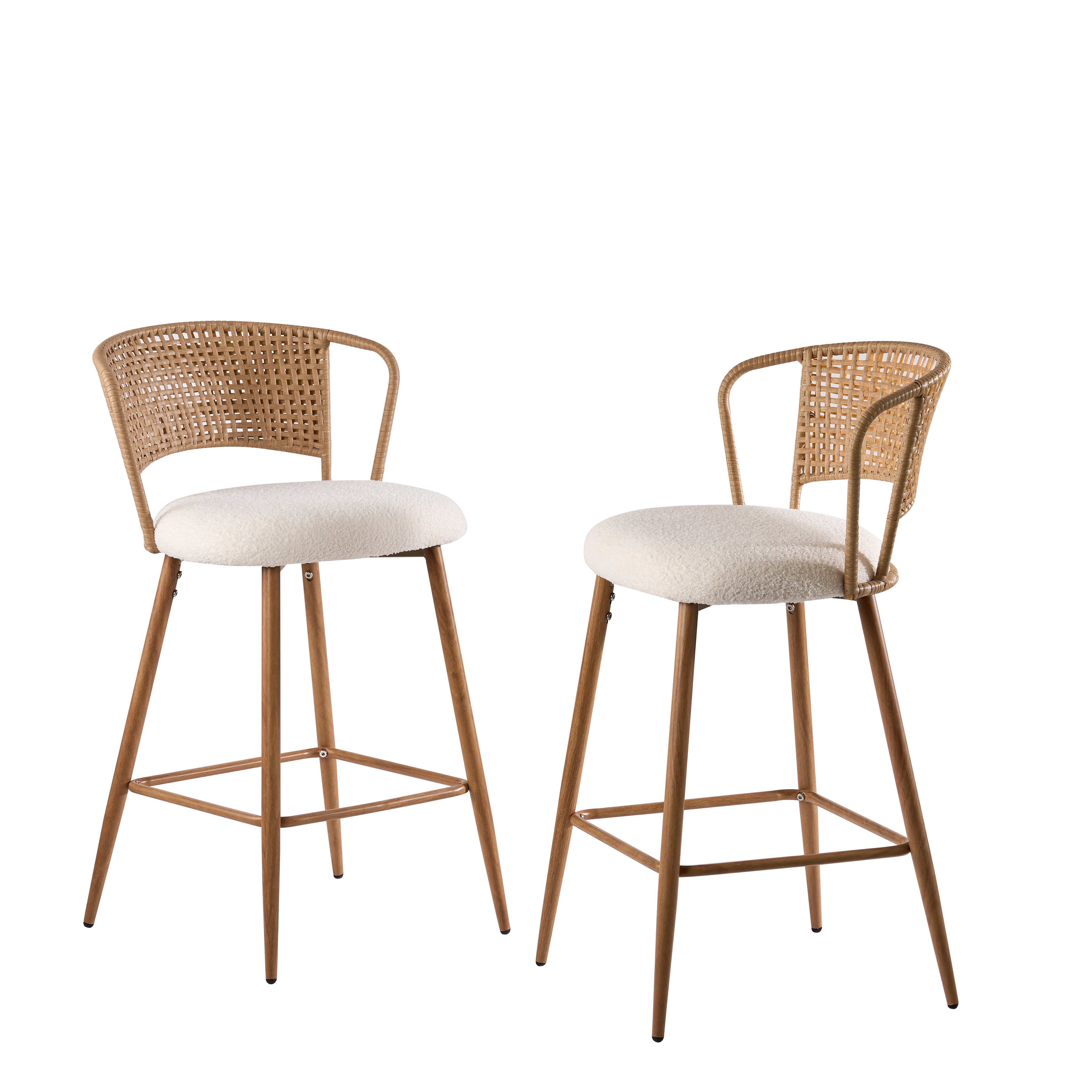 Adige 27" Woven Rattan Back Counter Height Bar Stools with Teddy Seat Set of 2
