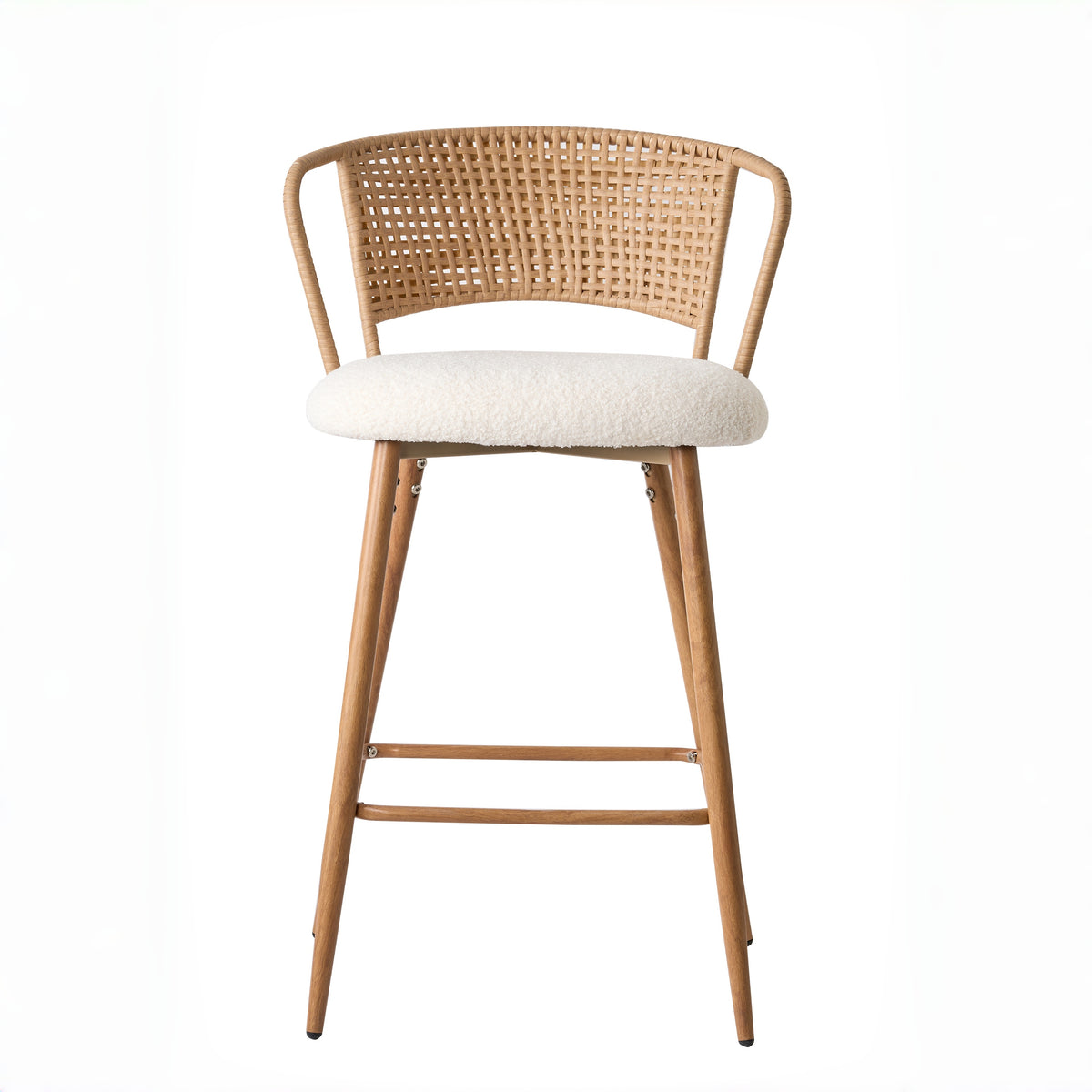 Adige 27" Woven Rattan Back Counter Height Bar Stools with Teddy Seat Set of 2