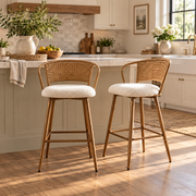 Adige 27" Woven Rattan Back Counter Height Bar Stools with Teddy Seat Set of 2