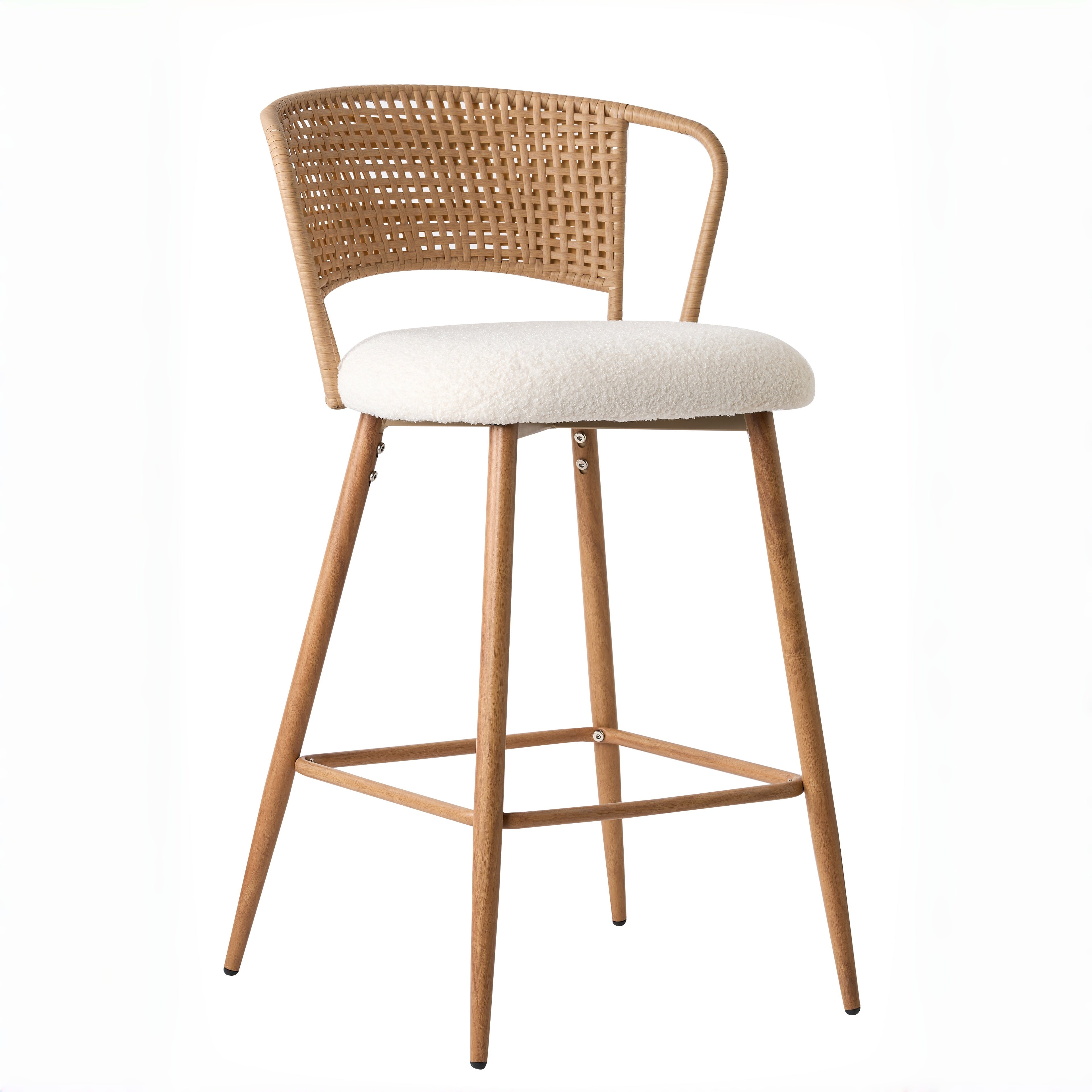 Adige 27" Woven Rattan Back Counter Height Bar Stools with Teddy Seat Set of 2