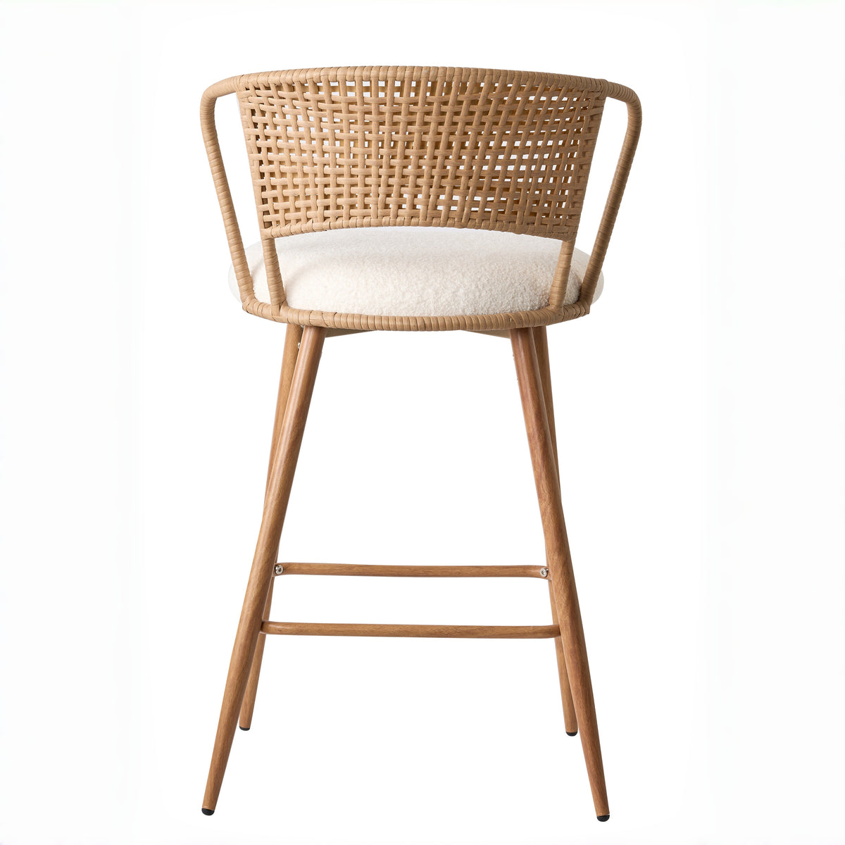 Adige 27" Woven Rattan Back Counter Height Bar Stools with Teddy Seat Set of 2
