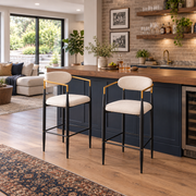 Bandol 30" Linen-Look Bar Height Stools with Arms and Leveling Feet Set of 2