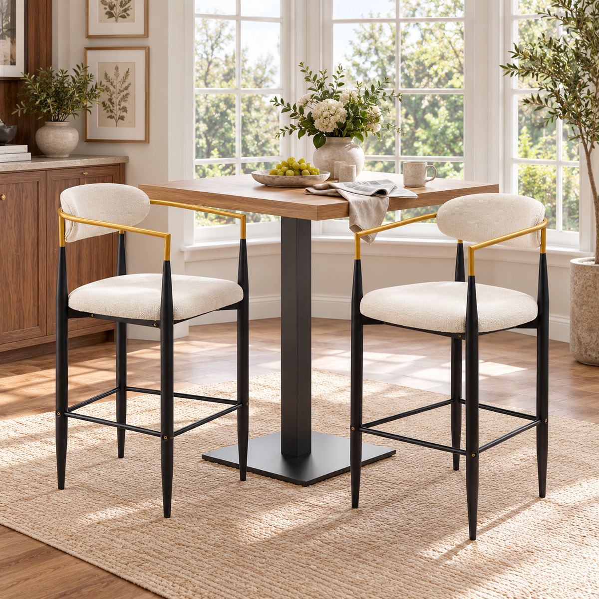 Bandol 30" Linen-Look Bar Height Stools with Arms and Leveling Feet Set of 2