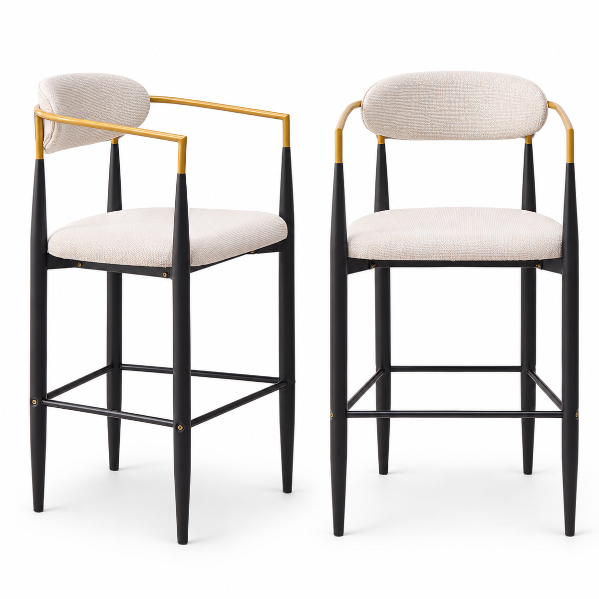 Bandol 30" Linen-Look Bar Height Stools with Arms and Leveling Feet Set of 2