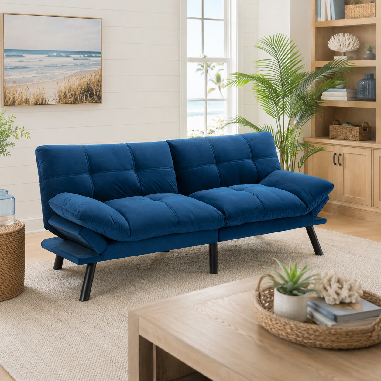 Carmel 70" Upholstered Convertible Futon Sofa Bed with Adjustable Backrest and Armrests