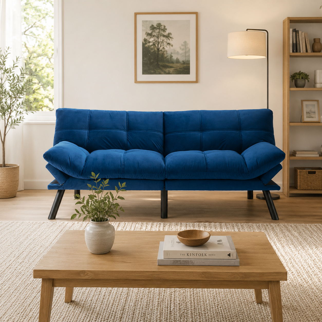 Carmel 70" Upholstered Convertible Futon Sofa Bed with Adjustable Backrest and Armrests