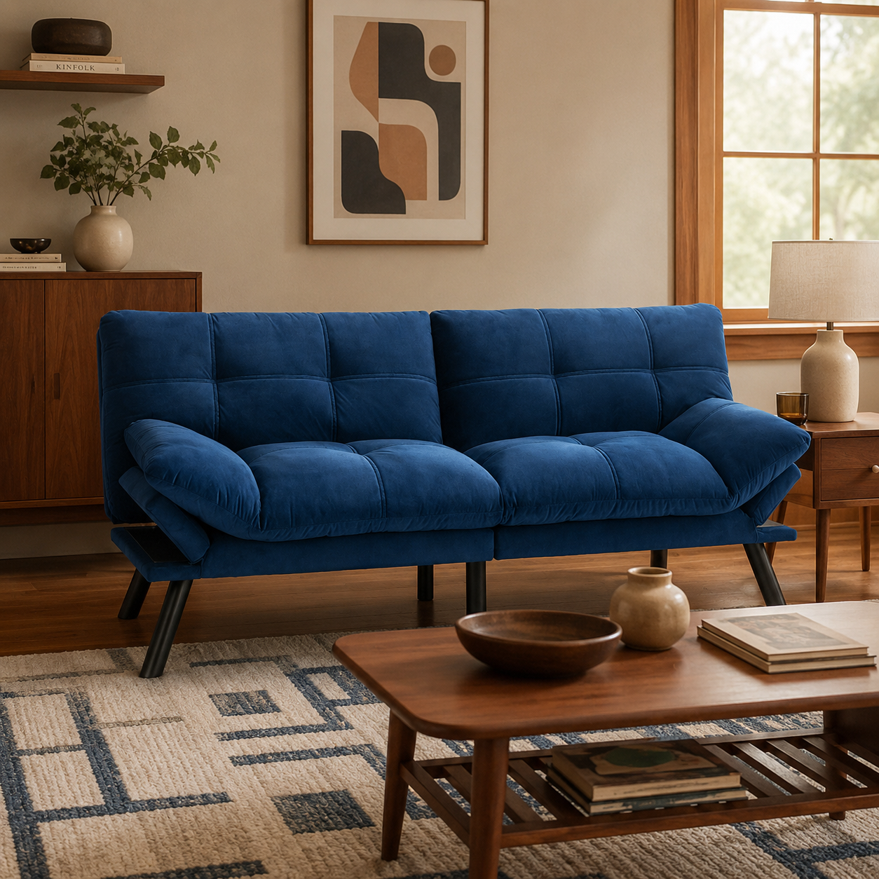 Carmel 70" Upholstered Convertible Futon Sofa Bed with Adjustable Backrest and Armrests