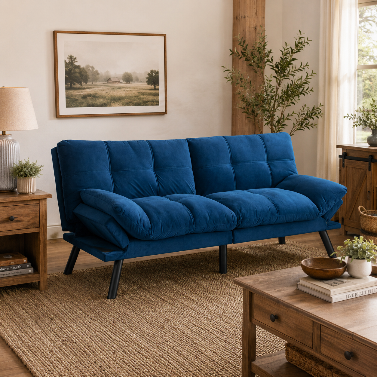 Carmel 70" Upholstered Convertible Futon Sofa Bed with Adjustable Backrest and Armrests