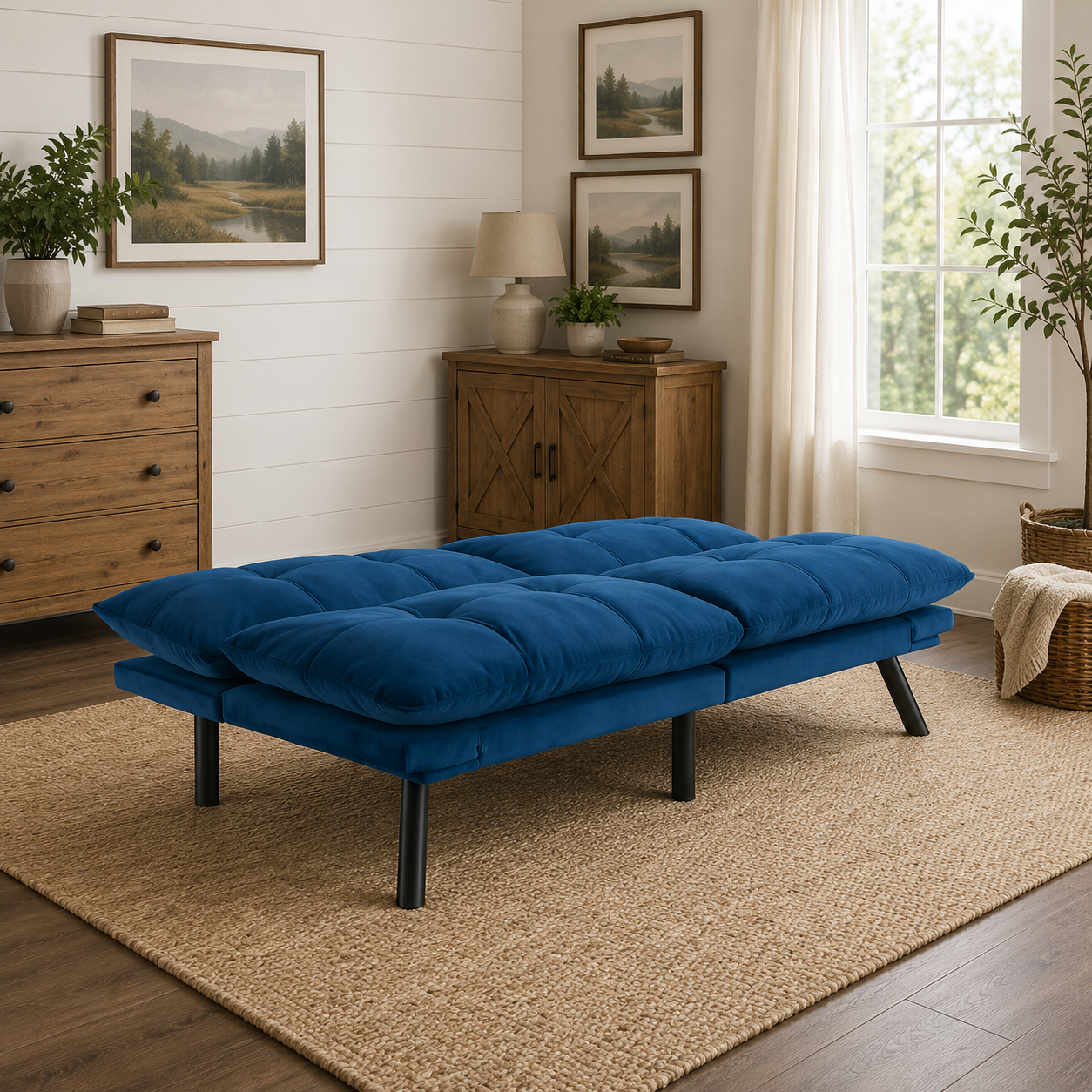 Carmel 70" Upholstered Convertible Futon Sofa Bed with Adjustable Backrest and Armrests