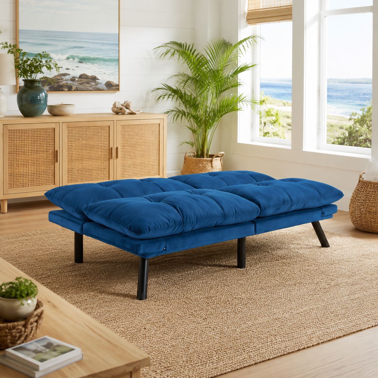 Carmel 70" Upholstered Convertible Futon Sofa Bed with Adjustable Backrest and Armrests