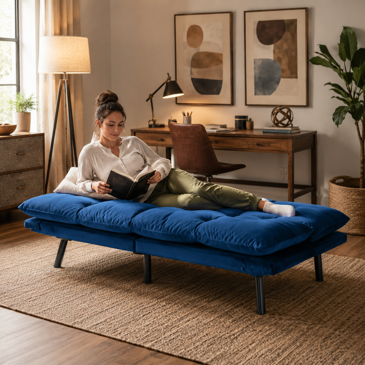 Carmel 70" Upholstered Convertible Futon Sofa Bed with Adjustable Backrest and Armrests