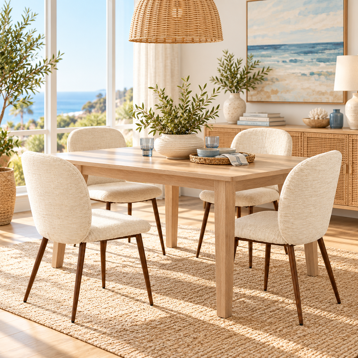 Elba Mid-Century Curved Back Upholstered Dining Chairs with Metal Legs Set of 4