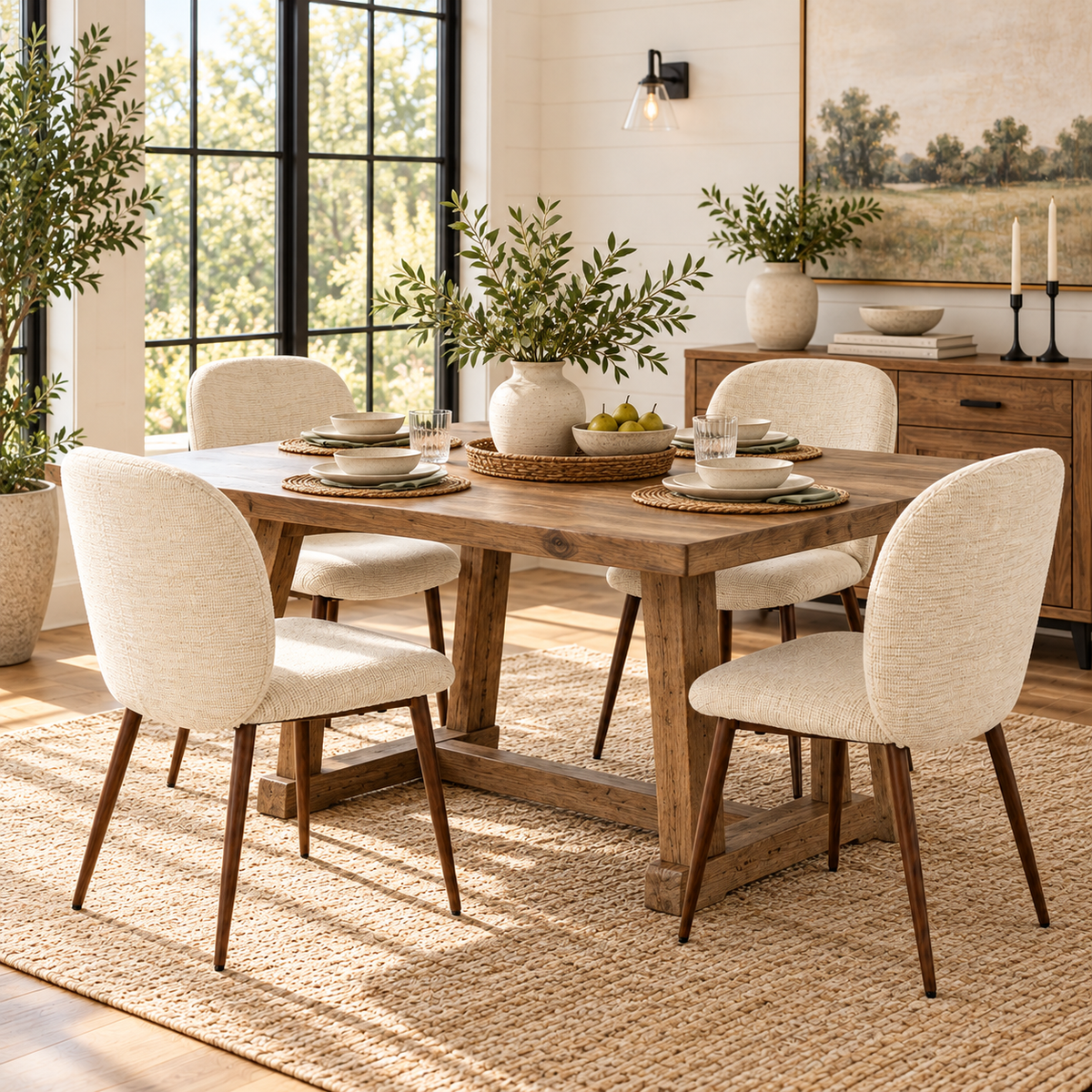 Elba Mid-Century Curved Back Upholstered Dining Chairs with Metal Legs Set of 4